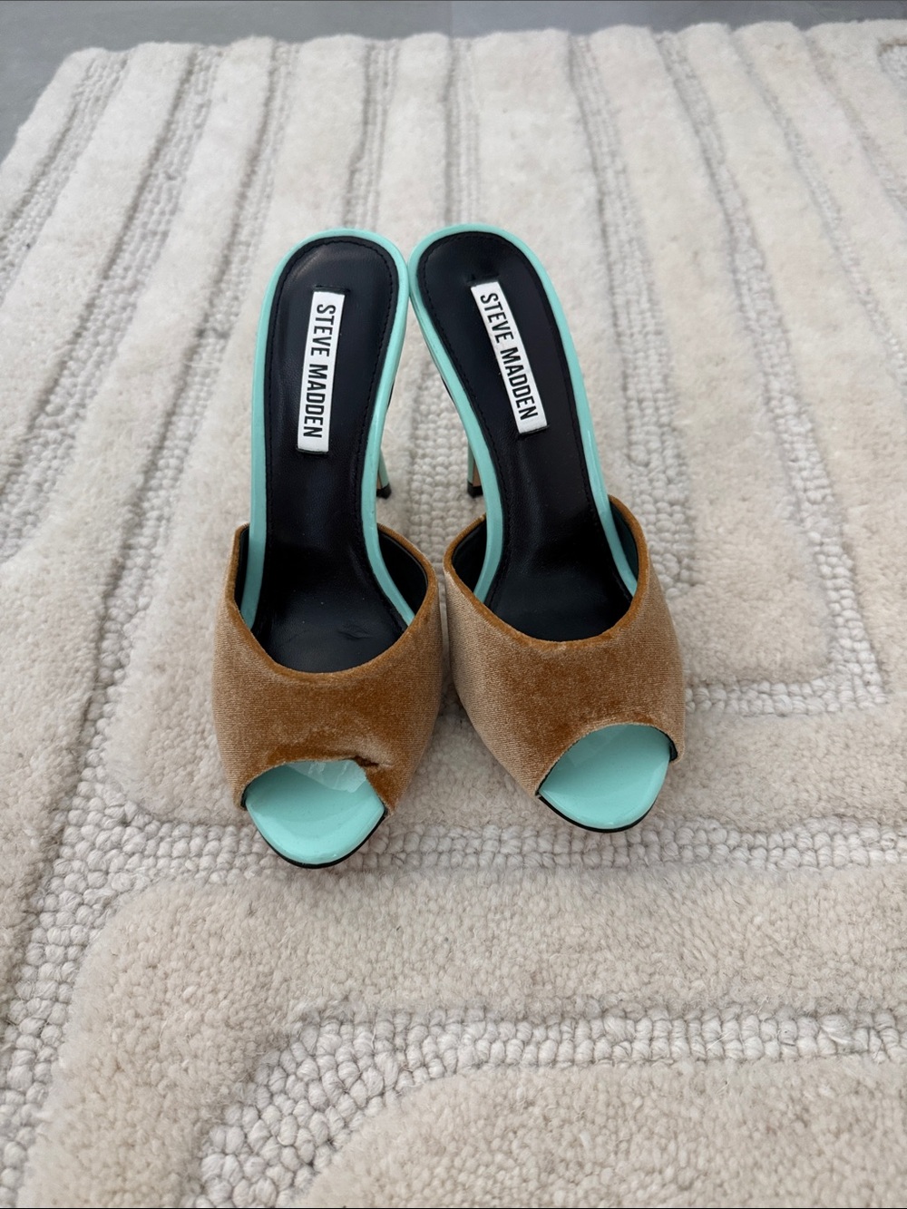 Steve Madden Brown Suede and Mint Open-Toe Mules